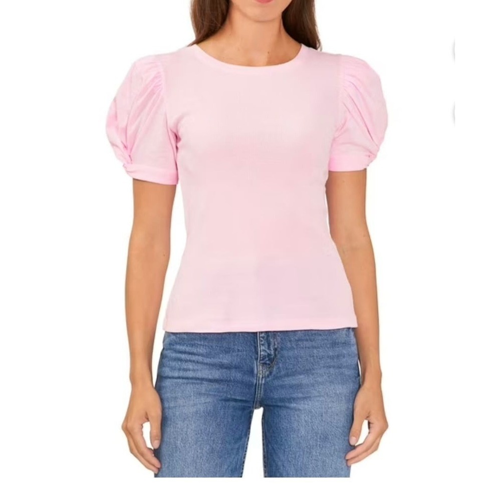 Vince Camuto Women's Pink Puff Sleeve Rib‎ Casual Shirt Top, XXL NWT